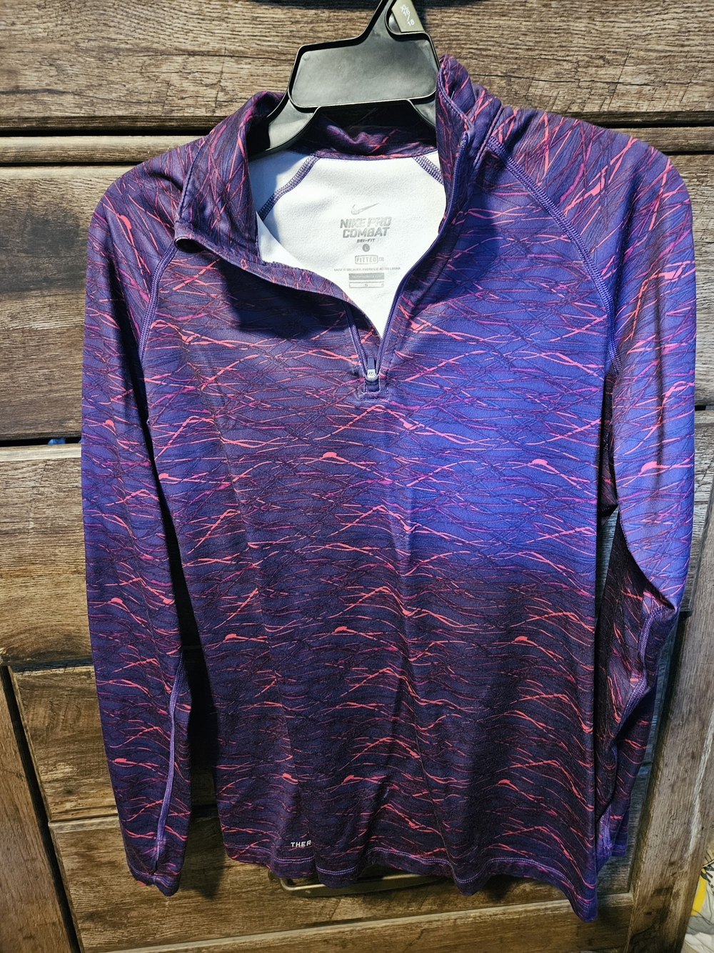 Nike Pro Combat Therma-FIT Women L Purple Pink 1/4 Zip Running Pullover